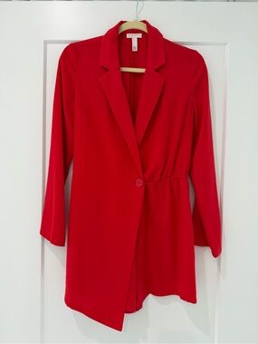 Leith Red Asymmetrical Single-Button Blazer Dress